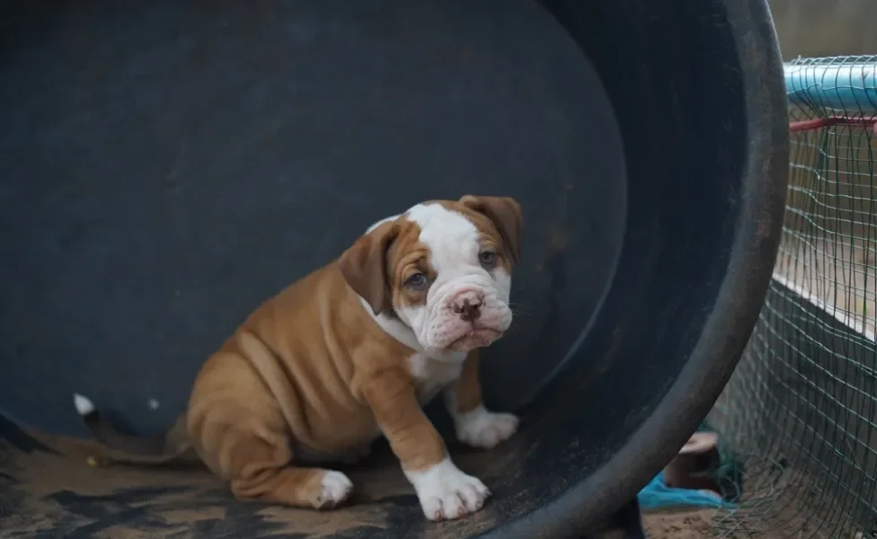 American Bandogge filhote sentado