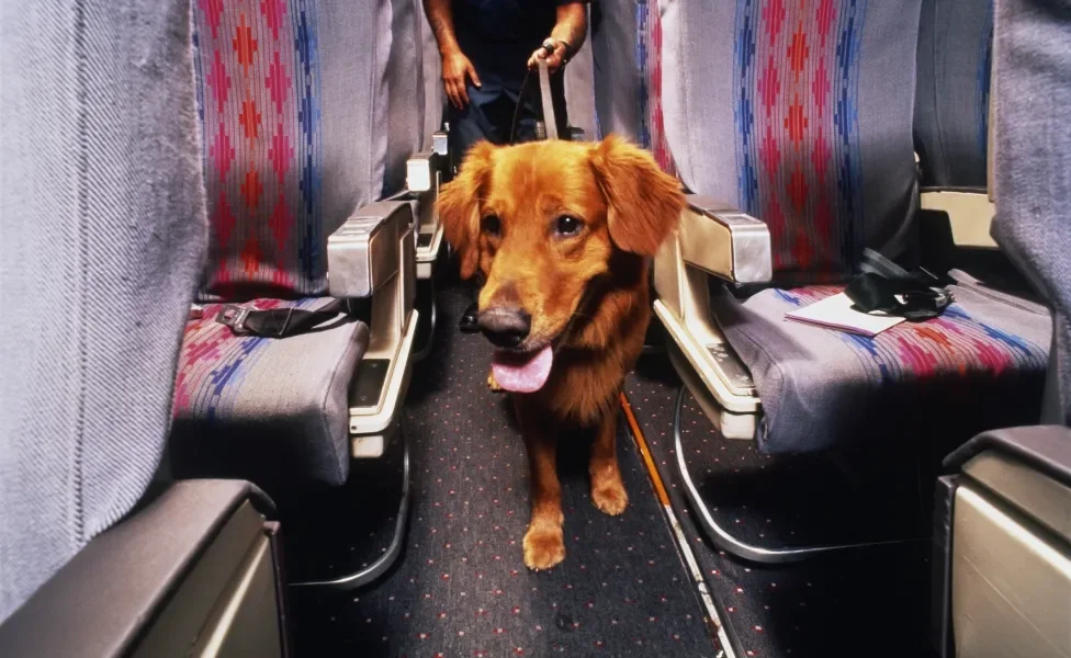 cachorro dentro de cabine de avião