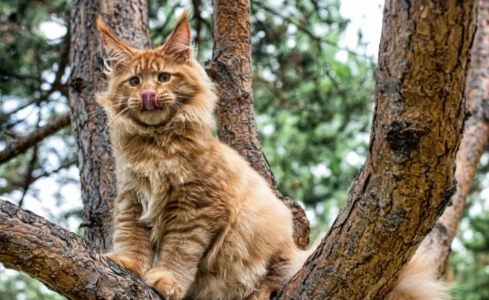 Maine Coon em cima de árvore