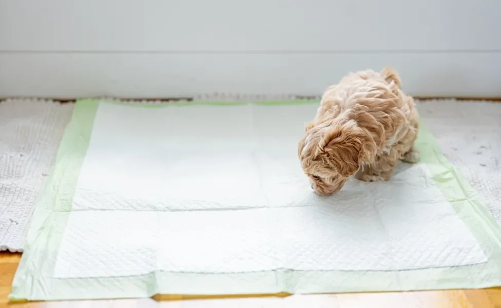 cachorro em cima de tapete higiênico