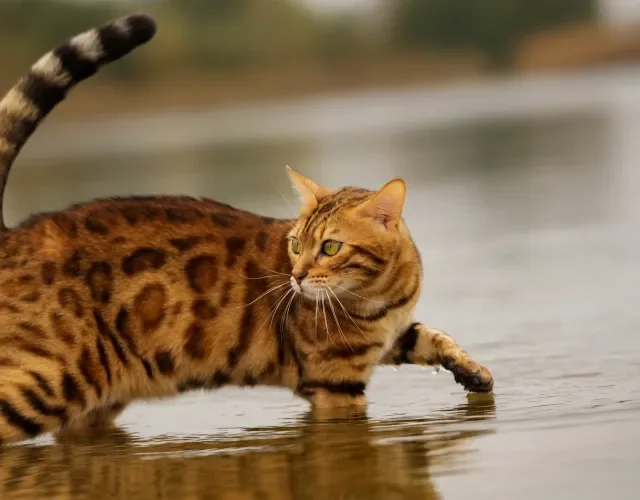 Gato Bengal dentro de rio 